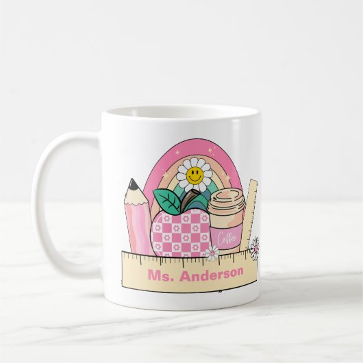 Custom Teacher Name Rainbow Apple Coffee Mug Kaffeetasse (Links)