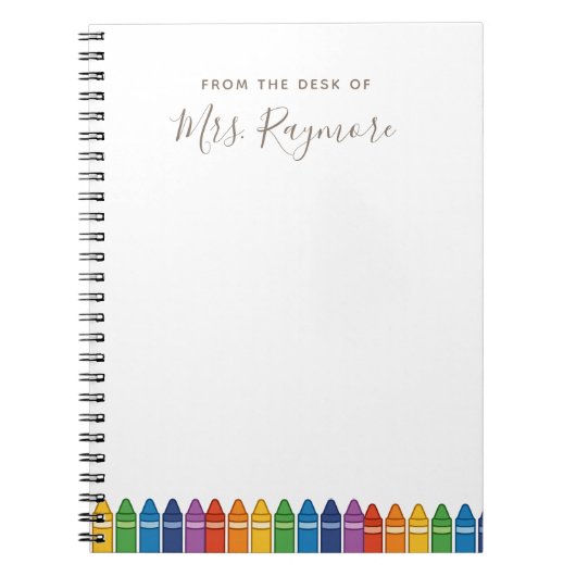 Custom Teacher Notebook – Rainbow Crayon Name Desi Notizblock (Vorderseite)