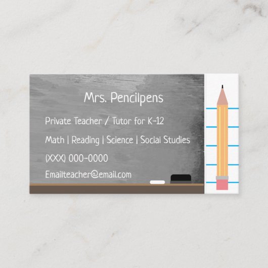 Custom Teacher Tutor Rustic Blackboard Flashcard Visitenkarte (Vorderseite)