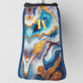 Custom Teal Aqua Golden Agate Monogram Golf Headcover (Rotieren 90)
