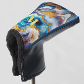 Custom Teal Aqua Golden Agate Monogram Golf Headcover (3/4 Vorderseite)