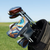 Custom Teal Aqua Golden Agate Monogram Golf Headcover (In Situ)