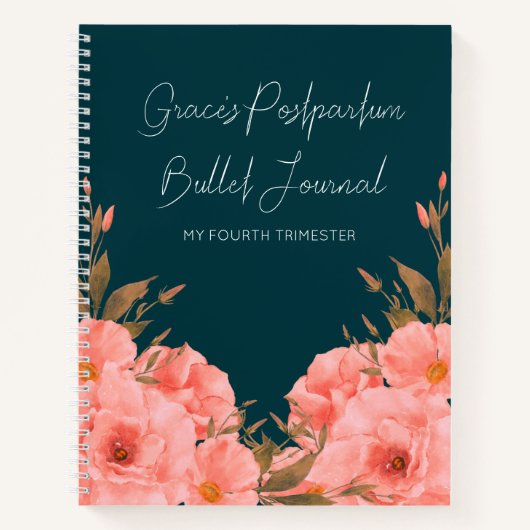 Custom Teal Floral Postpartum Journal For New Moms Notizblock (Vorderseite)
