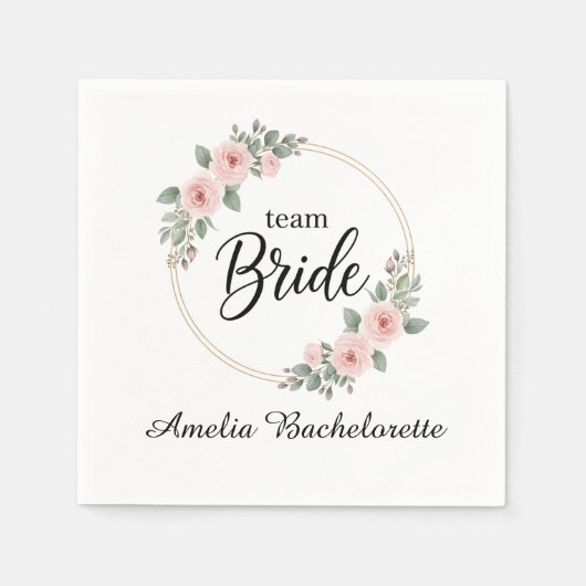 Custom Team Bride Bachelorette Pink Floral Gold Serviette (Vorderseite)