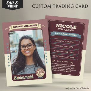 Custom Team Bride Trading Card, Bridesmaier Gesche Telefonnummerkarte