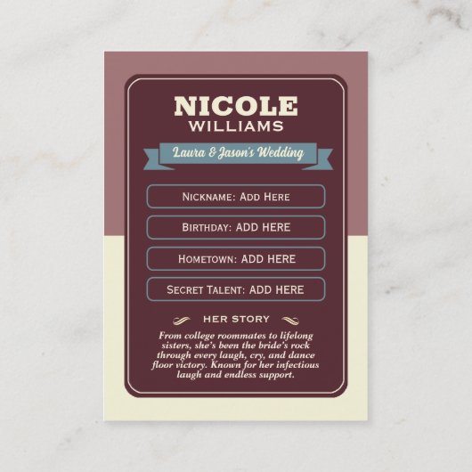 Custom Team Bride Trading Card, Bridesmaier Gesche Telefonnummerkarte (Rückseite)