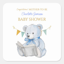 Custom Teddy Bar lesen ein Buch Glückwunsch Quadratischer Aufkleber