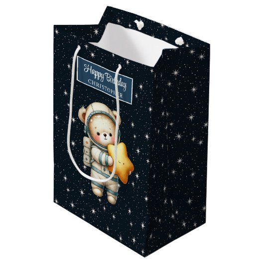 Custom Teddy Bären Geschenktasche für Space Boy Pa Mittlere Geschenktüte (Vorderseite Schrägansicht)