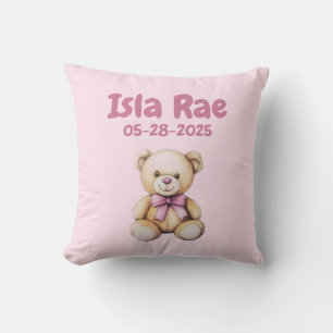 Custom Teddy Bear Baby Girl Name & DOB Kissen