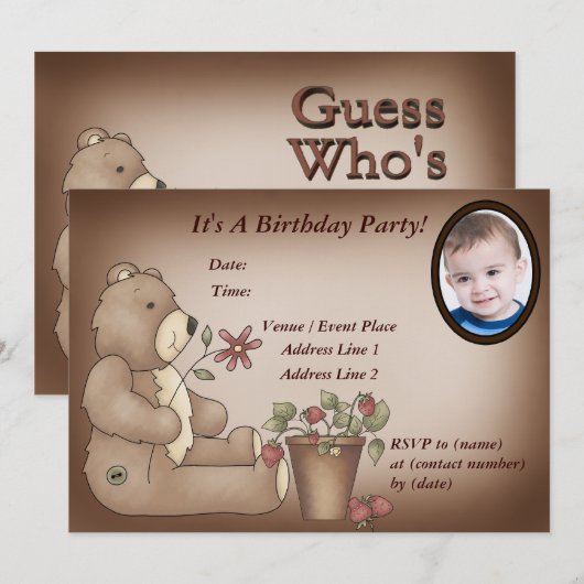 Custom Teddy Bear Geburtstagsparty Einladung (Vorne/Hinten)