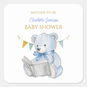 Custom Teddy Bear lesen ein Buch Baby Shooter Quadratischer Aufkleber