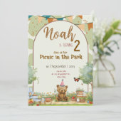 Custom Teddy Bear Picnic Birthday Invitation Einladung (Stehend Vorderseite)