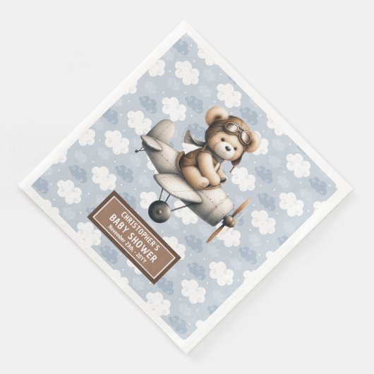 Custom Teddy Bear Pilot Napkins Baby Boy Dusche Serviette (Ecke)