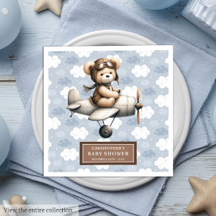 Custom Teddy Bear Pilot Napkins Baby Boy Dusche Serviette