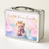 Custom Teddy Bear Pink Ribbon Gold Crown Metall Brotdose (Rückseite)