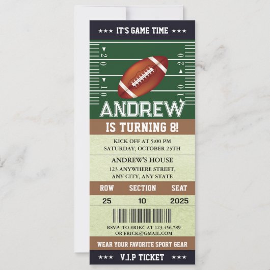 Custom Template American Football Ticket Geburtsta Einladung (Vorderseite)