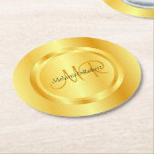 Custom Template Gold Look Moderne Monogram Elegant Runder Pappuntersetzer (Angewinkelt)