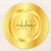 Custom Template Gold Look Moderne Monogram Elegant Runder Pappuntersetzer (Vorderseite)
