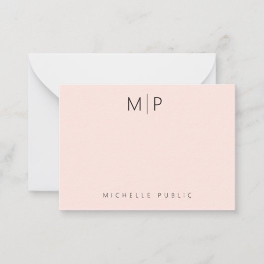 Custom Template Monogram Initial Chic Blush Pink Mitteilungskarte (Vorderseite)