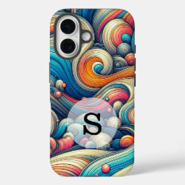 Custom Template Psychedelic Wavy Print iPhone 16 Hülle