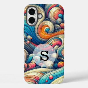 Custom Template Psychedelic Wavy Print iPhone 16 Plus Hülle