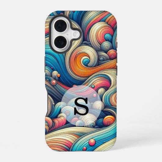 Custom Template Psychedelic Wavy Print iPhone 16 Hülle (Rückseite)