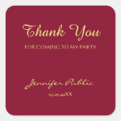 Custom Template Typography Gold Text Thank You Quadratischer Aufkleber (Vorderseite)
