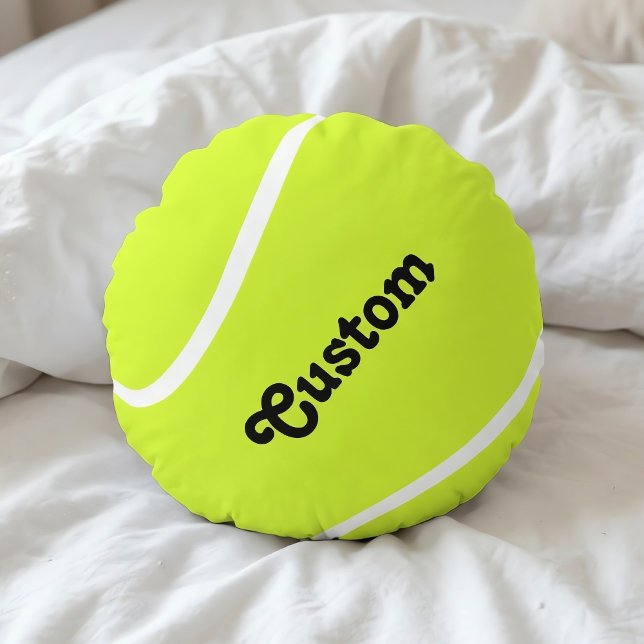 Custom Tennis Ball Player oder Teamname Pillow Rundes Kissen (Tennis round pillow with custom team name or player name.)