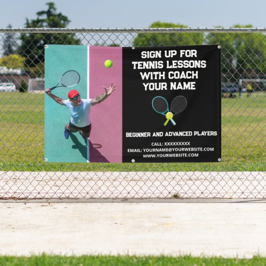 Custom Tennis Coach Coache Unterricht Schwarz Banner (InSitu)