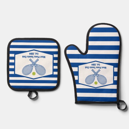 Custom Tennis Country Club Blaue Streifen Ofenhandschuh & Topflappen-Set (Vorderseite)