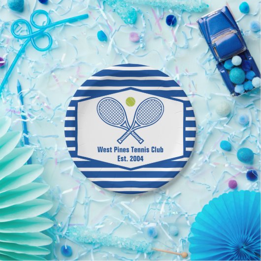 Custom Tennis Country Club Blaue Streifen Pappteller (Party)
