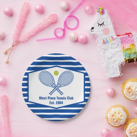Custom Tennis Country Club Blaue Streifen Pappteller (Party)