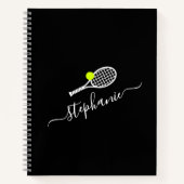 Custom Tennis Racket Monogram Name Black Notebook Notizblock (Vorderseite)