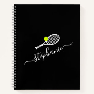Custom Tennis Racket Monogram Name Black Notebook Notizblock