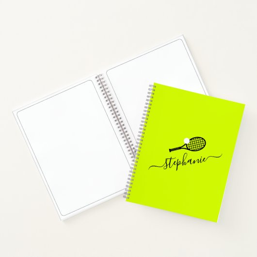 Custom Tennis Racket Monogram Name Gelb Notizblock (Innenseite)
