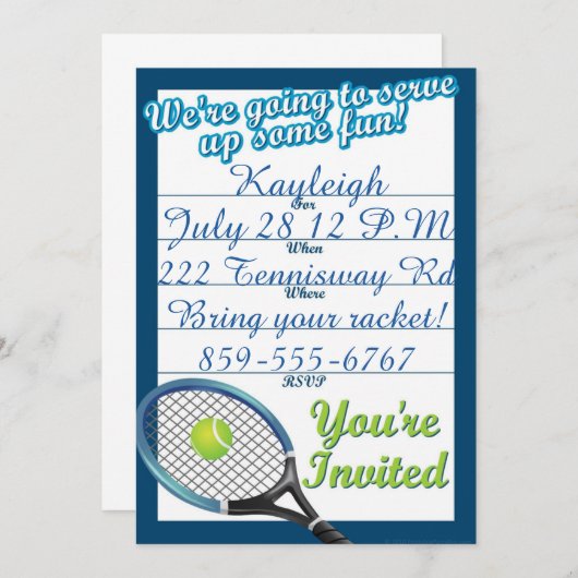 Custom Tennis Themed Einladung (Vorne/Hinten)