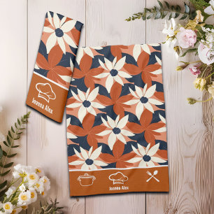 Custom Terracotta White Floral Elegante Geschirrtuch