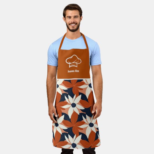 Custom Terracotta White Floral Elegante Schürze (Getragen)