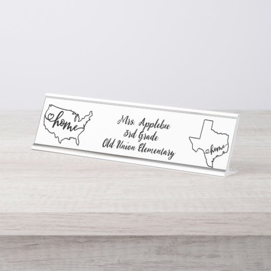 Custom Texas Staat US Zuhause Line Art Schreibtischnamensplakette (Vorderseite )