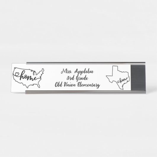 Custom Texas Staat US Zuhause Line Art Schreibtischnamensplakette (Vorderseite )
