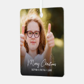 Custom Text 2 Foto Trendy Frohe Weihnachten Ornament Aus Metall (Vorderseite links)