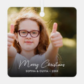 Custom Text 2 Foto Trendy Frohe Weihnachten Ornament Aus Metall (Rückseite)