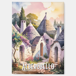 Custom Text Alberobello Italy Trulli Watercolor Magnet