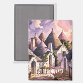 Custom Text Alberobello Puglia Trulli Watercolor Magnet (Vorderseite/Rückseite)
