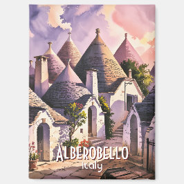 Custom Text Alberobello Puglia Trulli Watercolor Magnet