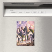 Custom Text Alberobello Puglia Trulli Watercolor Magnet (In Situ (Geschirrspüler))