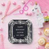 custom text baroque frame stylish white on black  pappteller (Party)