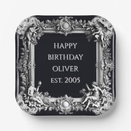 custom text baroque frame stylish white on black  pappteller