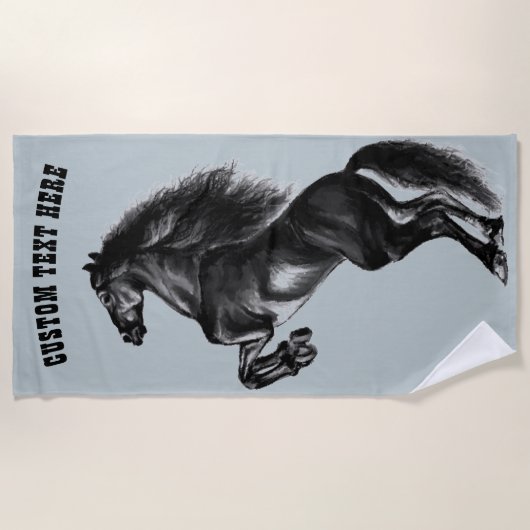 Custom Text Beach Handtuch - Schwarzes Wildpferd z (Vorderseite)