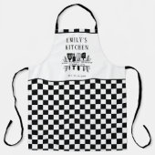 Custom Text, Black and White Checker Plaid Kitchen Schürze (Vorderseite)